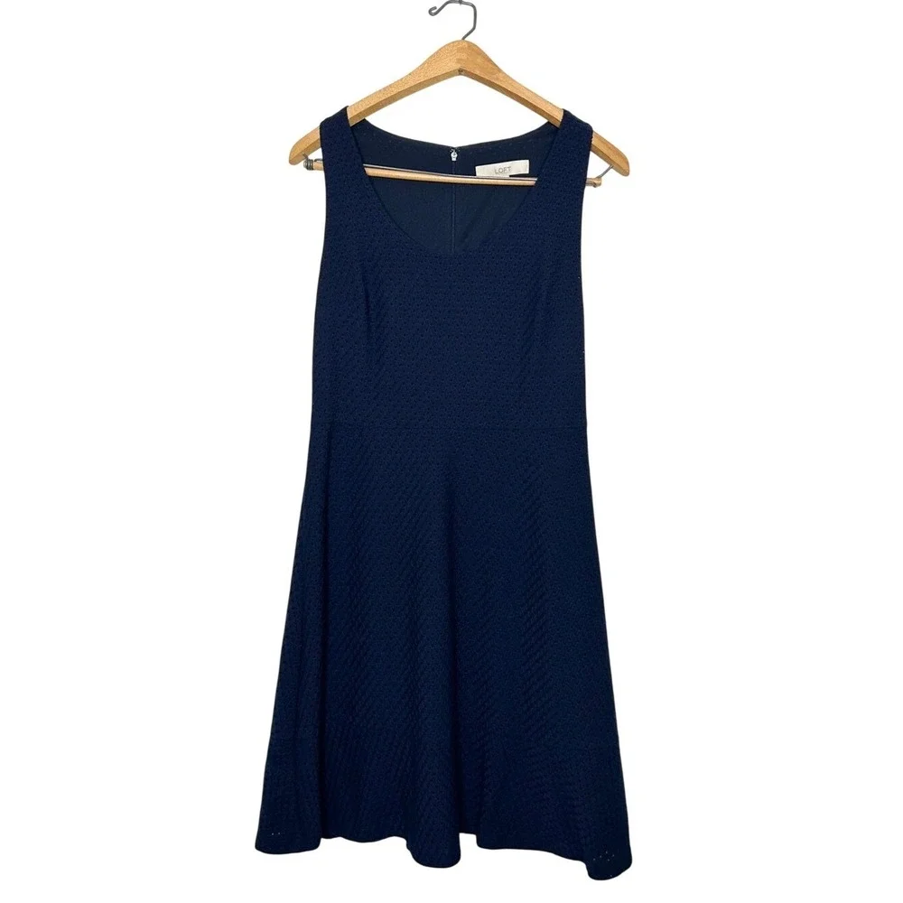 Ann Taylor LOFT Neutral Navy Blue Sleeveless Eyelet Mini‎ Dress 8